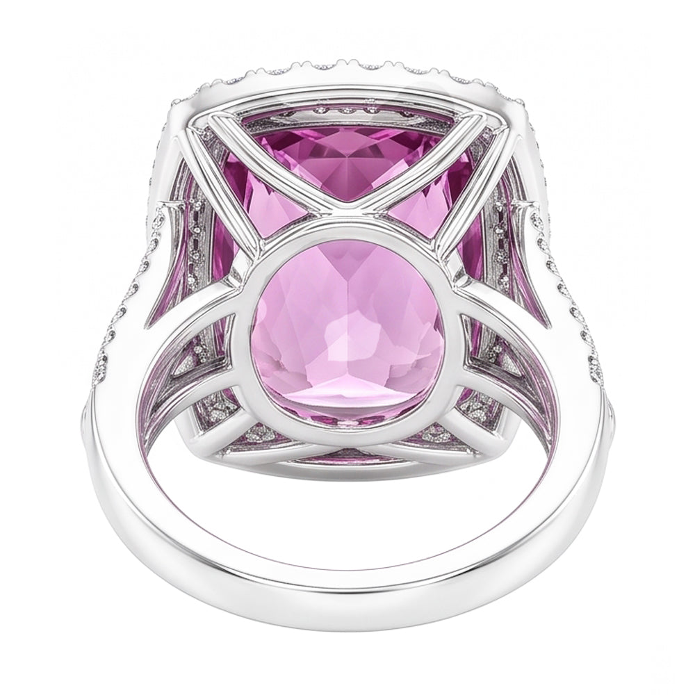 Cushion Cut Pink Kunzite Natural Earth Mined Diamond ( Not Lab Grown ) Fancy Ring 16.20 Carats White Gold