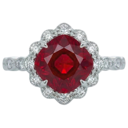 Cushion Cut Red Ruby Natural Earth Mined Diamond ( Not Lab Grown )  Ring White Gold 14K 2.45 Carats