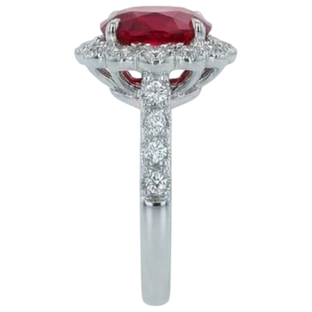 Cushion Cut Red Ruby Natural Earth Mined Diamond ( Not Lab Grown )  Ring White Gold 14K 2.45 Carats