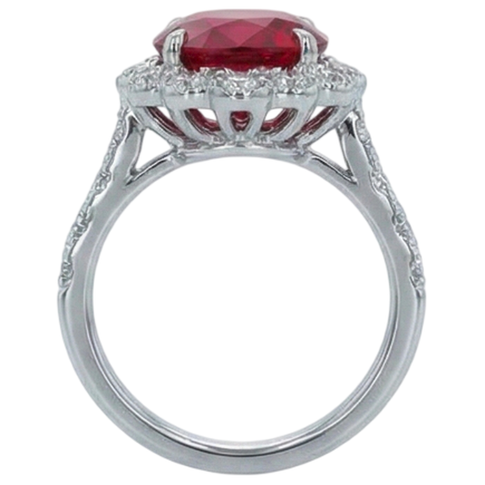 Cushion Cut Red Ruby Natural Earth Mined Diamond ( Not Lab Grown )  Ring White Gold 14K 2.45 Carats