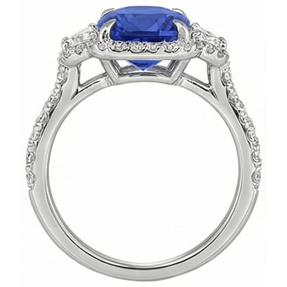 Cushion Cut Sapphire And Natural Earth Mined Diamond ( Not Lab Grown ) Halo Ring