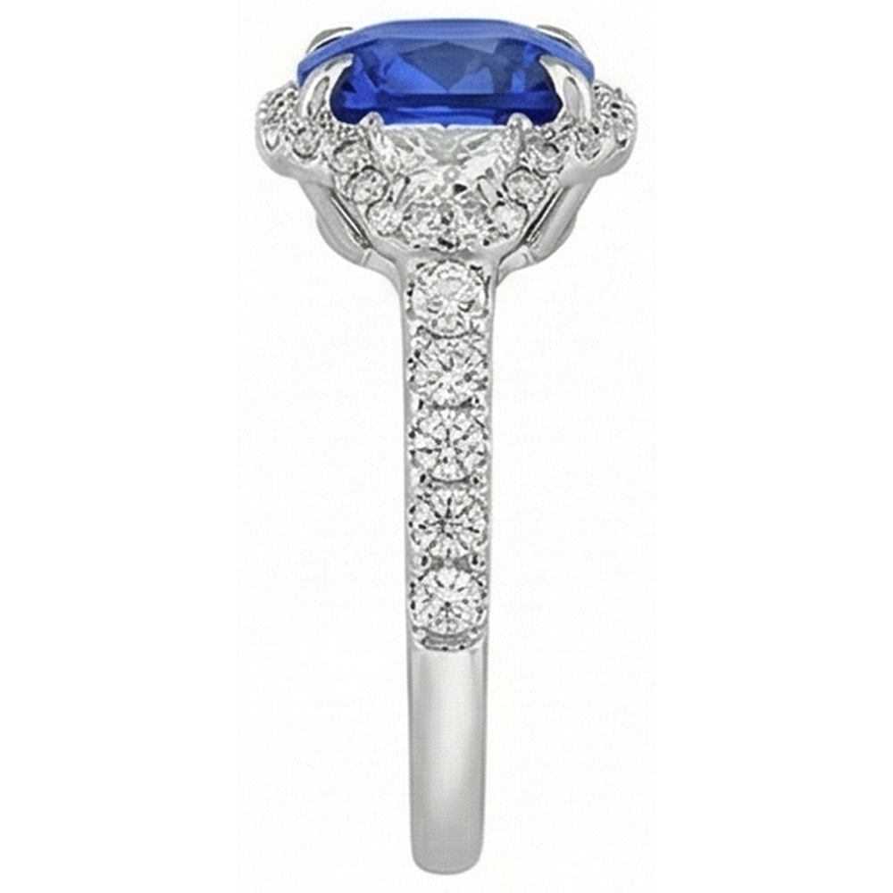 Cushion Cut Sapphire And Natural Earth Mined Diamond ( Not Lab Grown ) Halo Ring