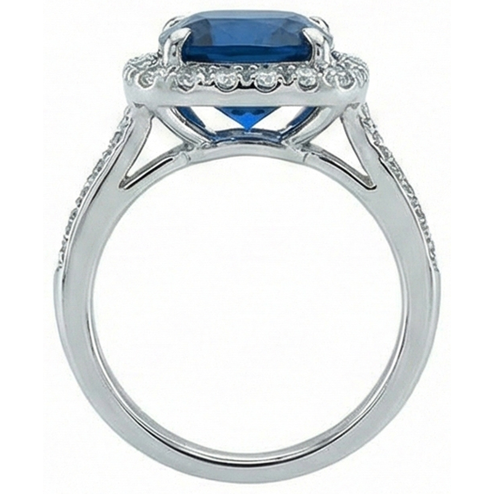 Cushion Cut Sapphire With Natural Earth Mined Diamond ( Not Lab Grown ) Wedding Ring 3 Ct. White Gold 14K