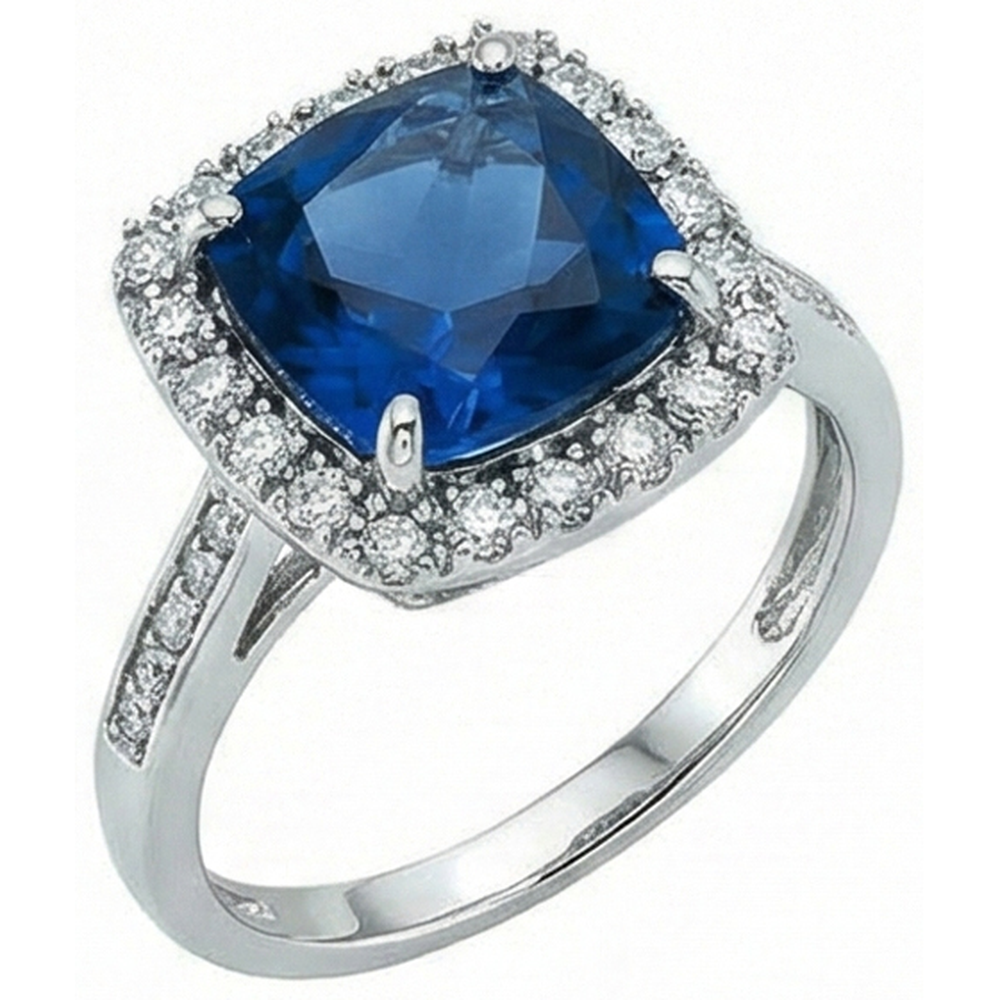 Cushion Cut Sapphire With Natural Earth Mined Diamond ( Not Lab Grown ) Wedding Ring 3 Ct. White Gold 14K