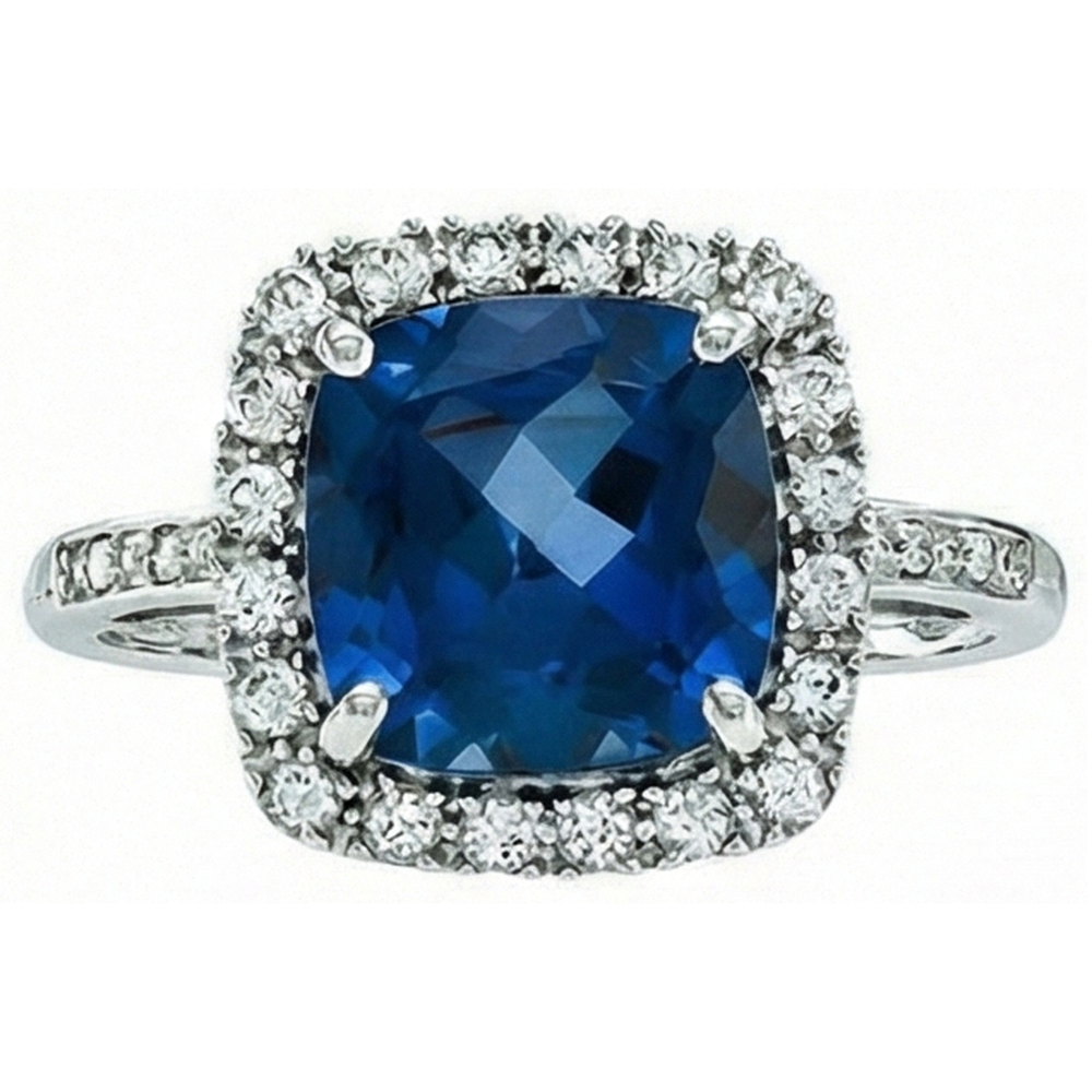 Cushion Cut Sapphire With Natural Earth Mined Diamond ( Not Lab Grown ) Wedding Ring 3 Ct. White Gold 14K