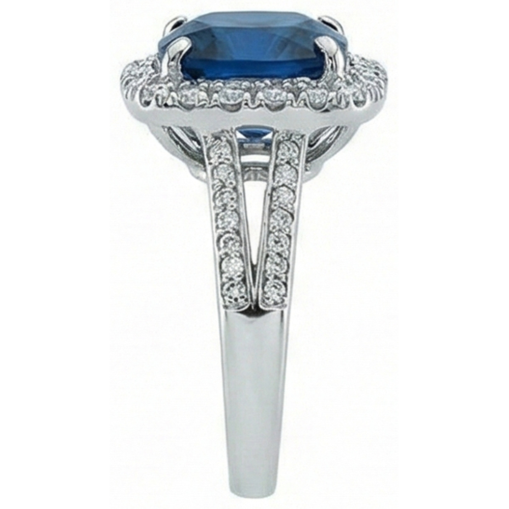 Cushion Cut Sapphire With Natural Earth Mined Diamond ( Not Lab Grown ) Wedding Ring 3 Ct. White Gold 14K