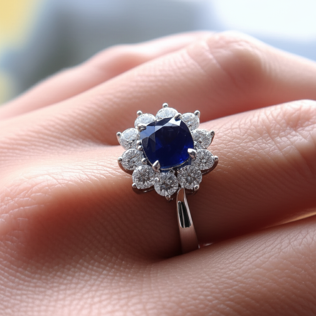 Shimmering Blue Sapphire Colored Stone Ring 3.50 ct – back view