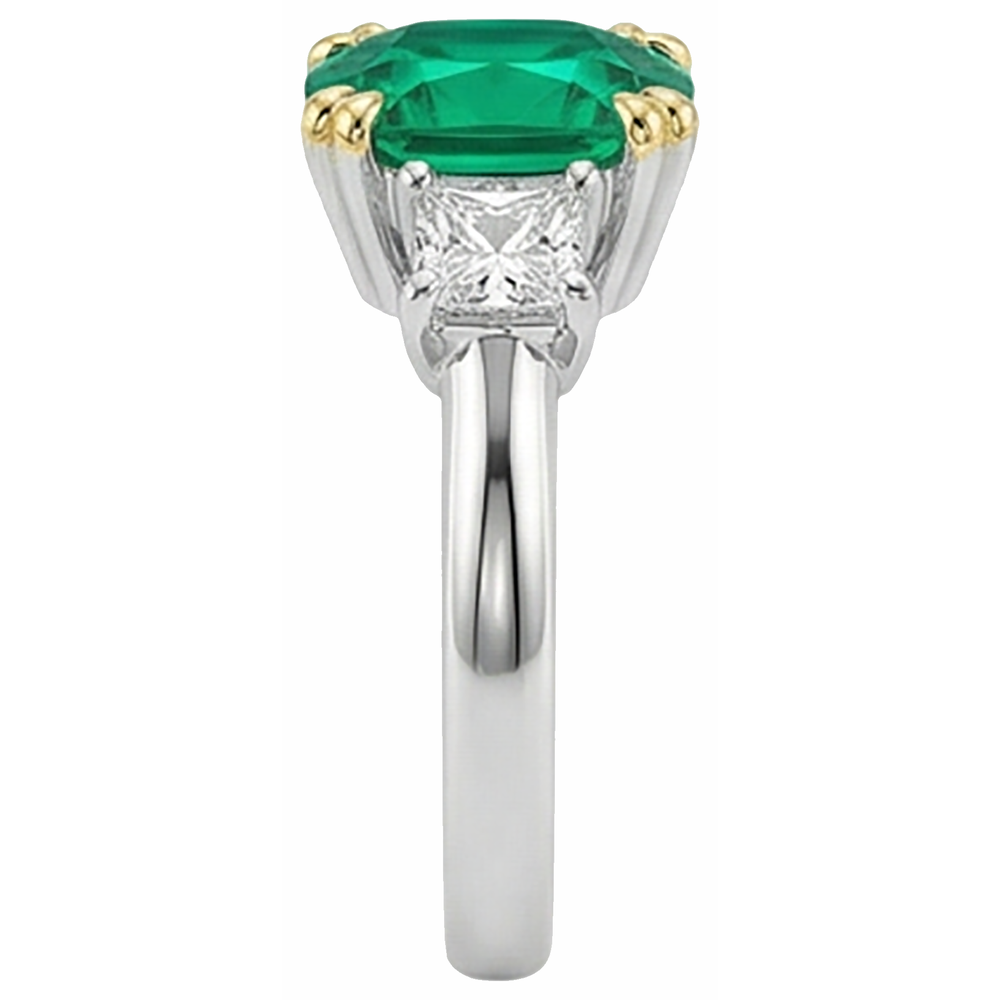 Genuine Fine Emerald Colored Stone Ring 3.50 ct 14 Karat Two Tone Gold – top view