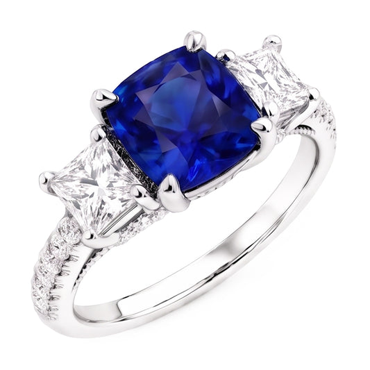 Cushion Gemstone Blue Sapphire Ring Princess Natural Earth Mined Diamond ( Not Lab Grown )s 2.50 Carats