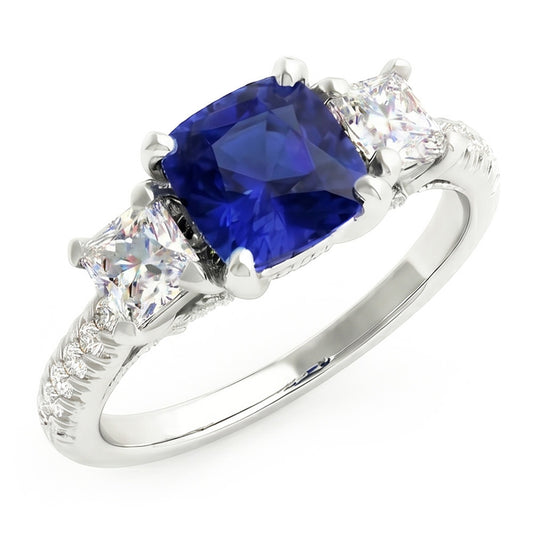 Cushion Gemstone Blue Sapphire Ring Princess Natural Earth Mined Diamond ( Not Lab Grown )s 2.50 Carats