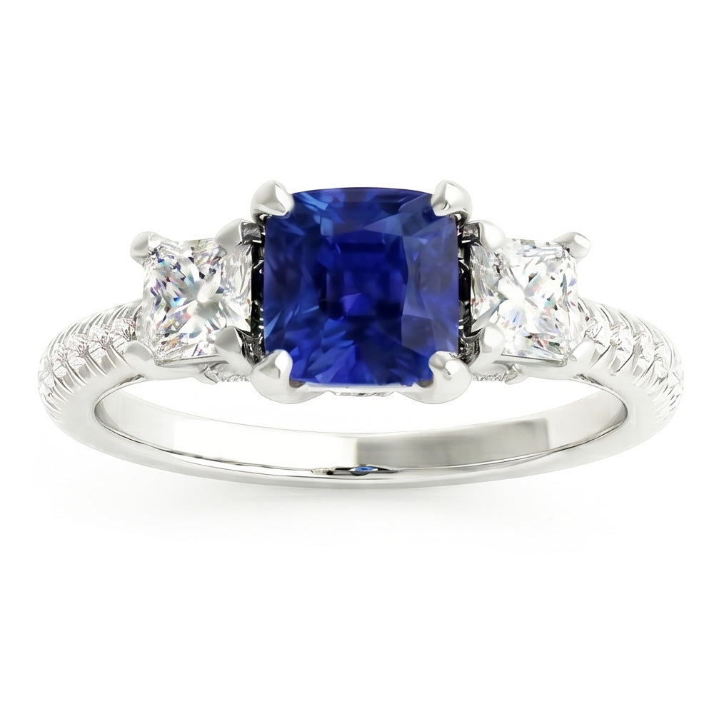 Cushion Gemstone Blue Sapphire Ring Princess Natural Earth Mined Diamond ( Not Lab Grown )s 2.50 Carats