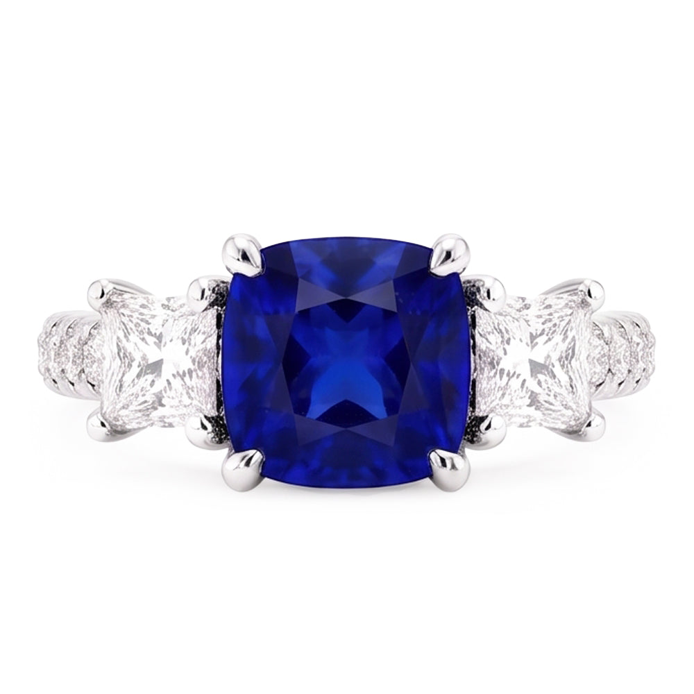 Cushion Gemstone Blue Sapphire Ring Princess Natural Earth Mined Diamond ( Not Lab Grown )s 2.50 Carats