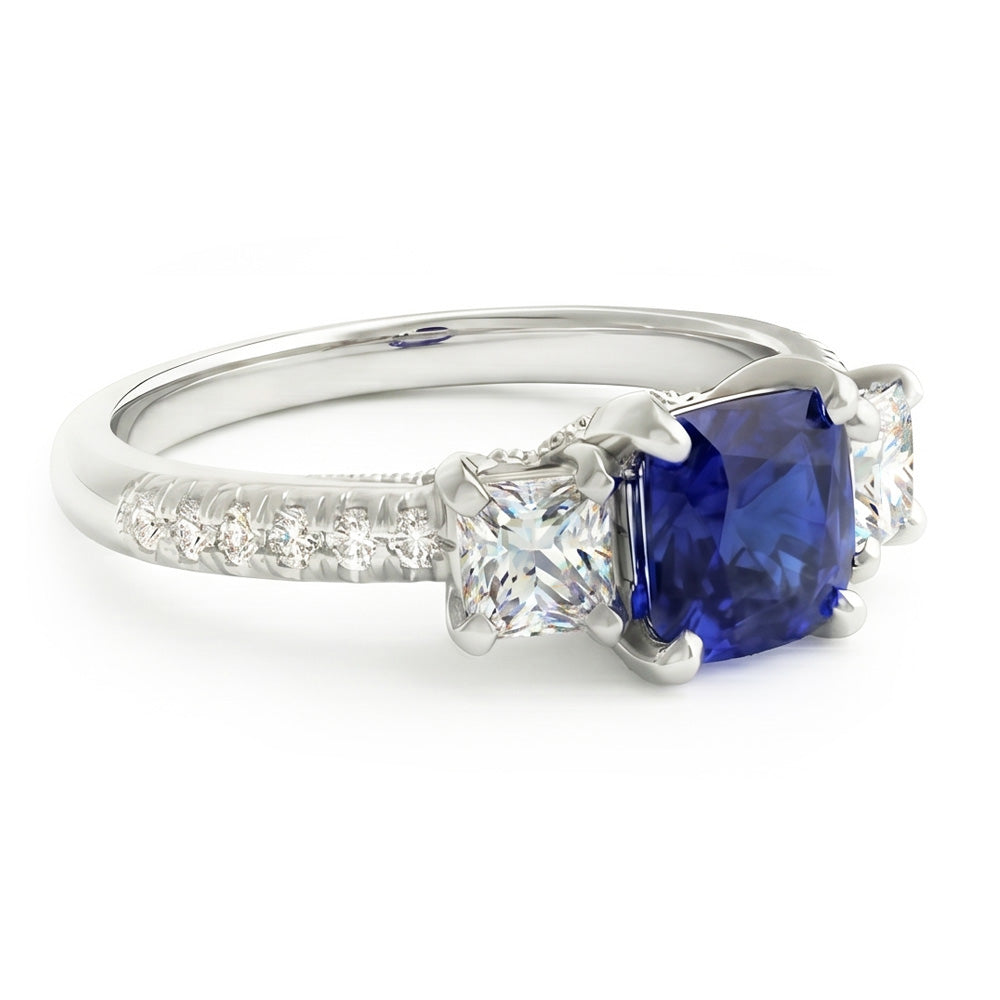 Cushion Gemstone Blue Sapphire Ring Princess Natural Earth Mined Diamond ( Not Lab Grown )s 2.50 Carats