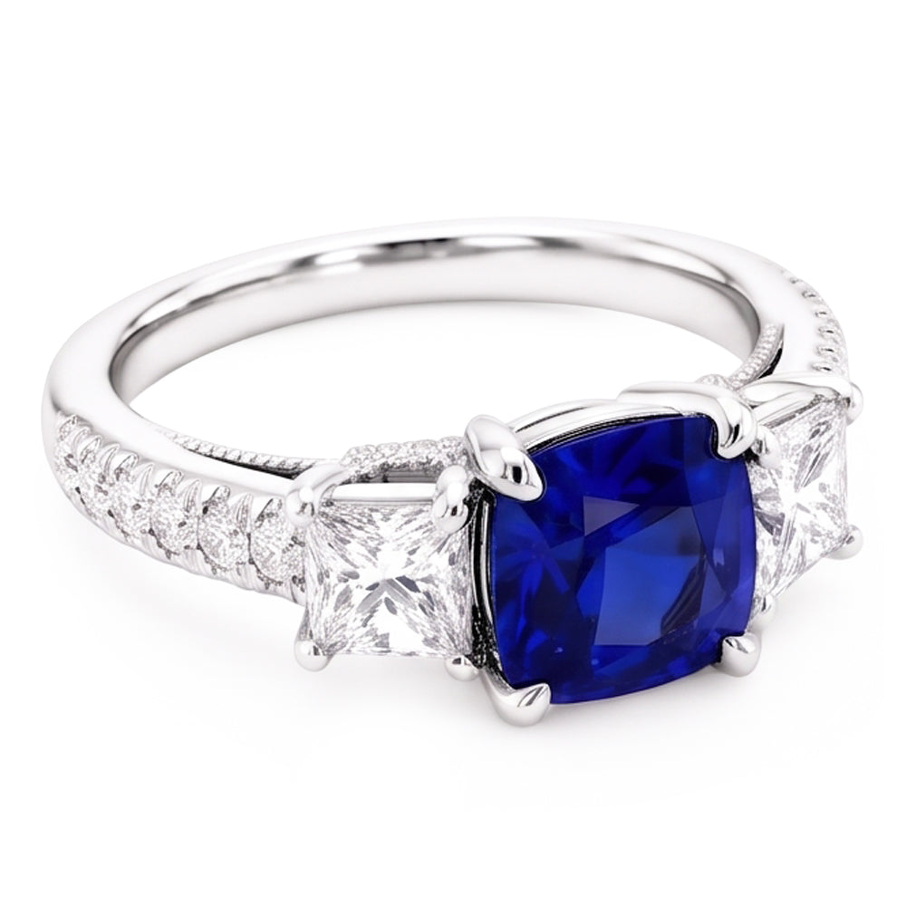 Cushion Gemstone Blue Sapphire Ring Princess Natural Earth Mined Diamond ( Not Lab Grown )s 2.50 Carats