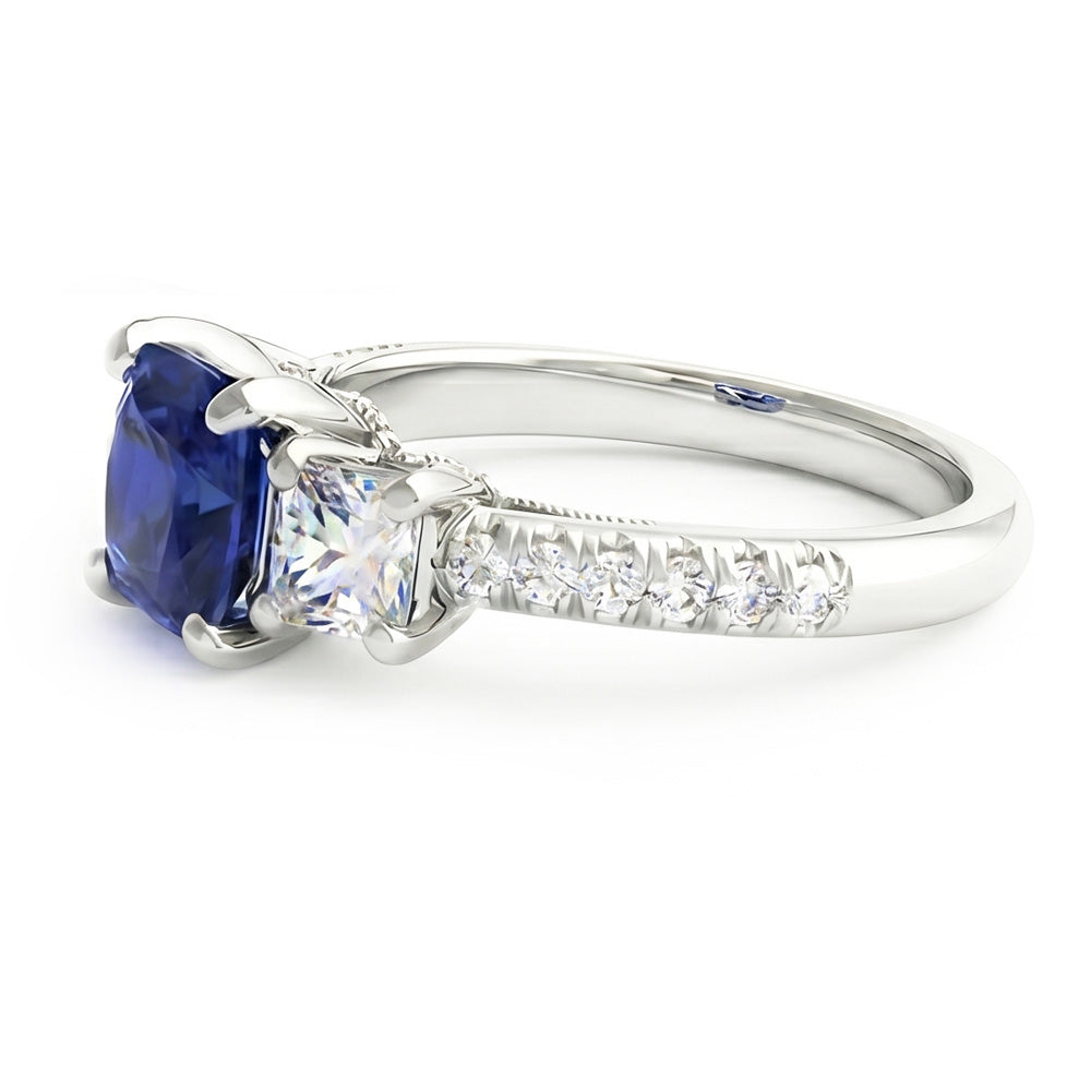 Cushion Gemstone Blue Sapphire Ring Princess Natural Earth Mined Diamond ( Not Lab Grown )s 2.50 Carats