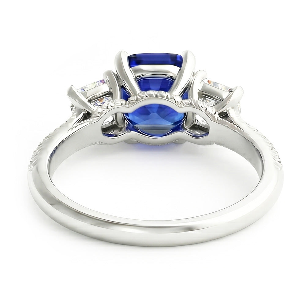 Cushion Gemstone Blue Sapphire Ring Princess Natural Earth Mined Diamond ( Not Lab Grown )s 2.50 Carats