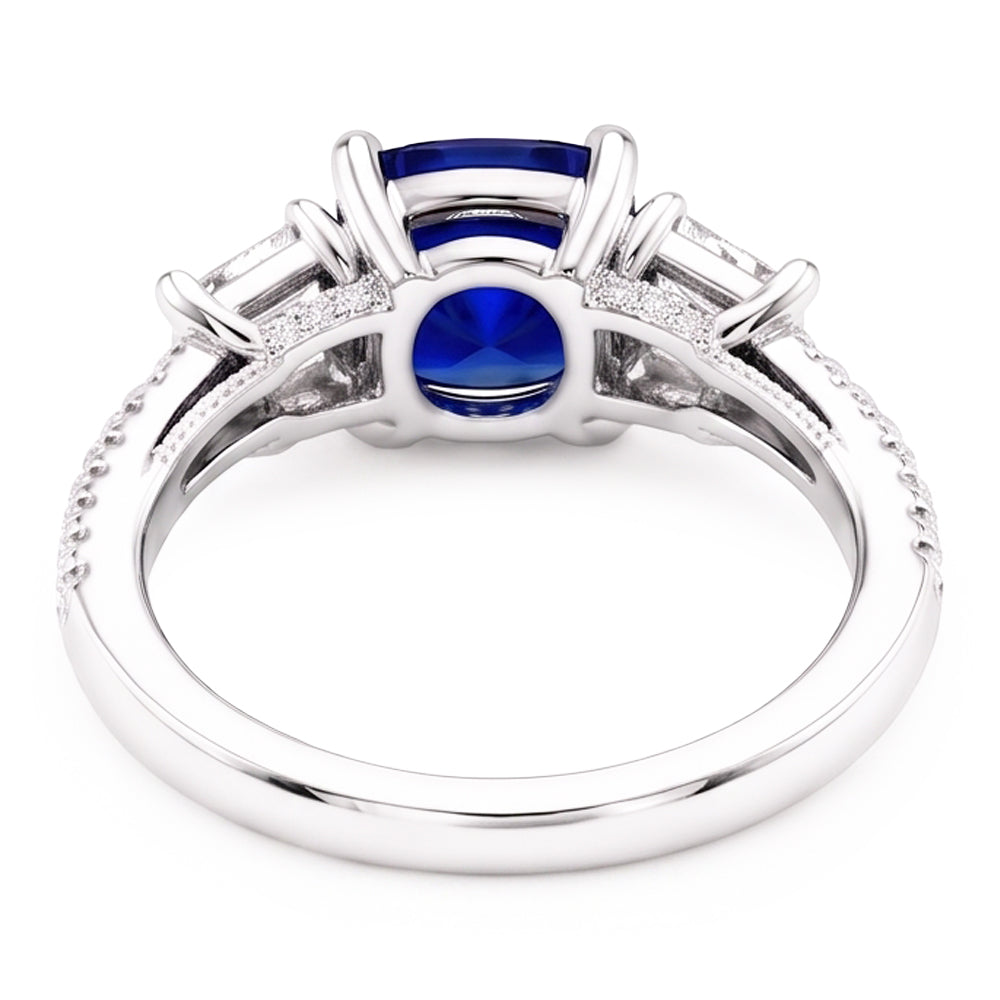 Cushion Gemstone Blue Sapphire Ring Princess Natural Earth Mined Diamond ( Not Lab Grown )s 2.50 Carats