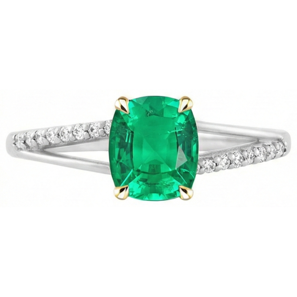 Emerald Oval Precious Stone Ring in Two-Tone 14K Gold – front view