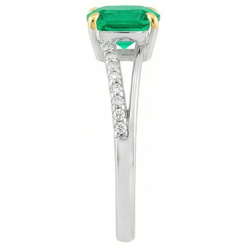 Precious Stone Ring Two-Tone 14K Gold with Emerald – back view