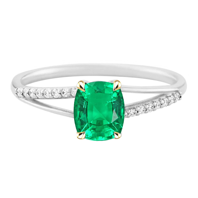 Precious Stone Ring Two-Tone 14K Gold with Emerald – main view