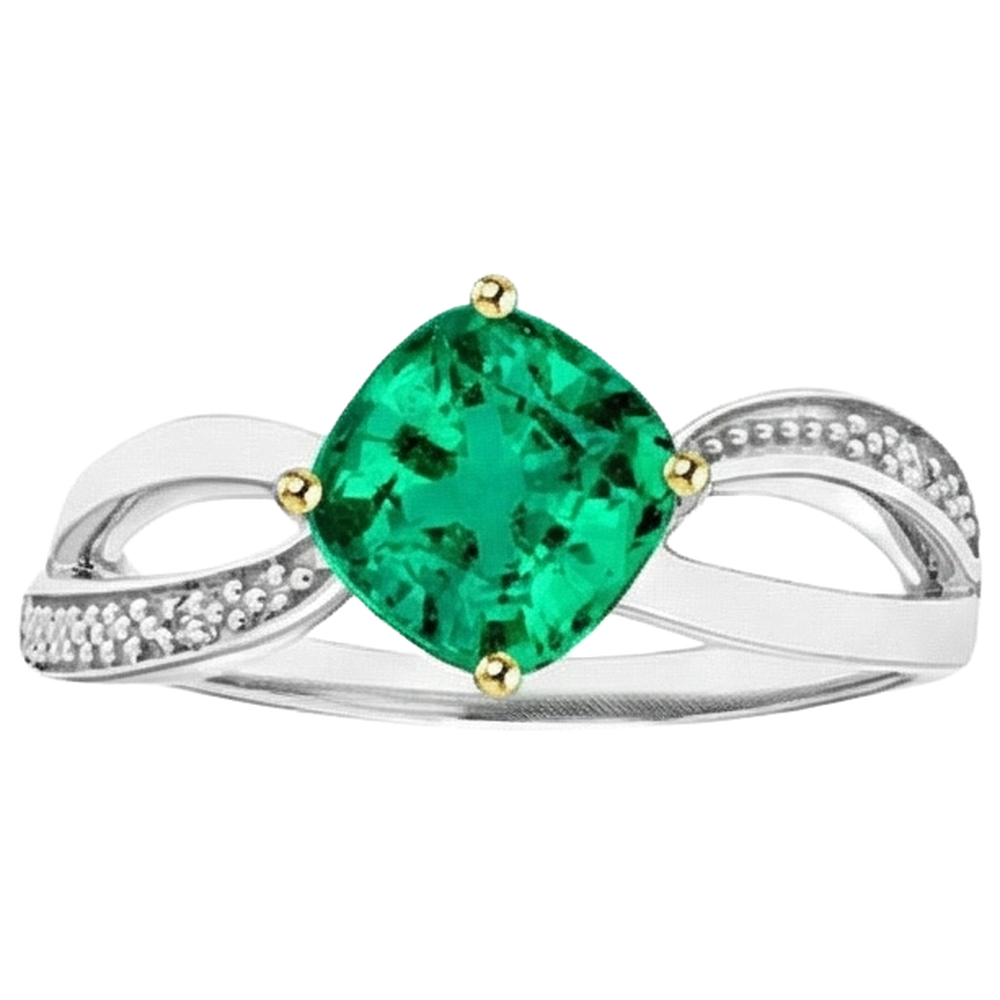 Cushion Emerald ring in 14 Karat Two Tone Gold – angle view