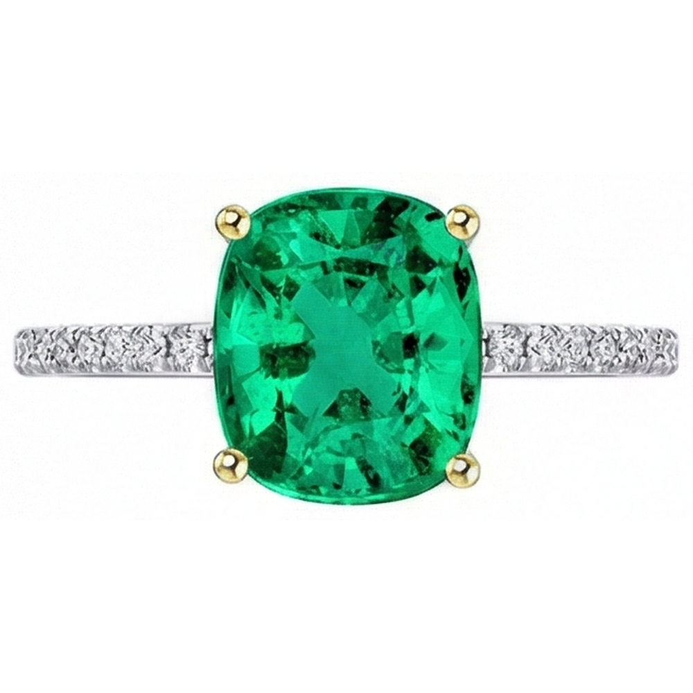 Authentic Colombian Emerald Precious Stone Ring 3.50 ct 14 Karat Two Tone Gold – side view