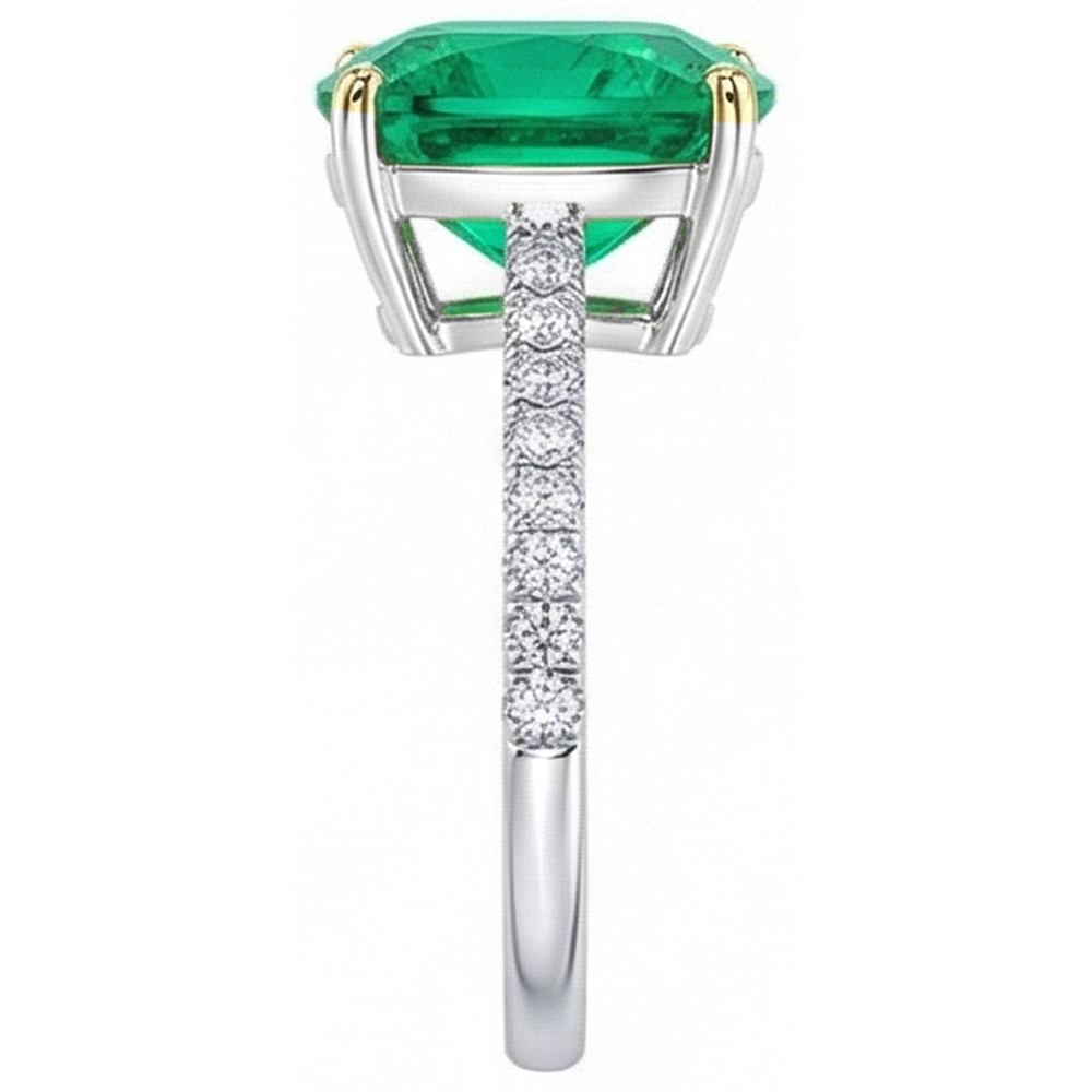 Authentic Colombian Emerald Precious Stone Ring 3.50 ct 14 Karat Two Tone Gold – profile view