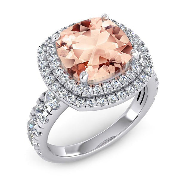 Cushion Morganite Natural Earth Mined Diamond ( Not Lab Grown ) Ring