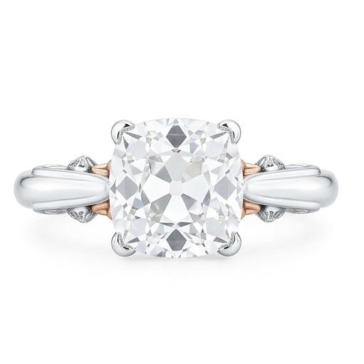 Cushion Natural Earth Mined Diamond Old Miner Ring Solitaire 1.50 Carats Filigree Two Tone