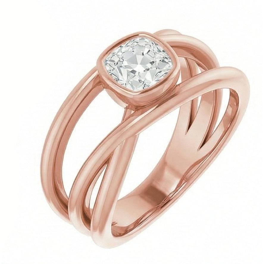 Cushion Old Miner Genuine Natural Earth Mined Diamond ( Not Lab Grown ) Solitaire Ring Bezel Set Gold 2.50 Carats