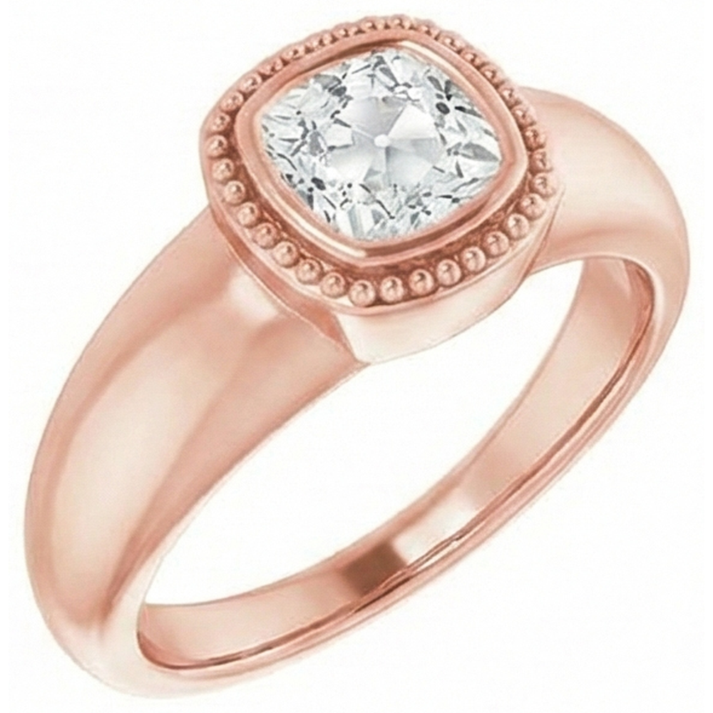 Cushion Old Miner Real Natural Earth Mined Diamond ( Not Lab Grown ) Solitaire Ring Bezel Beaded Style 2 Carats