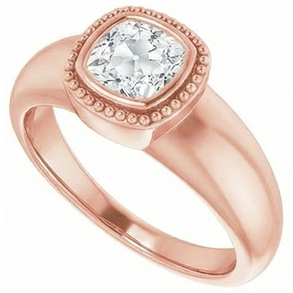 Cushion Old Miner Real Natural Earth Mined Diamond ( Not Lab Grown ) Solitaire Ring Bezel Beaded Style 2 Carats