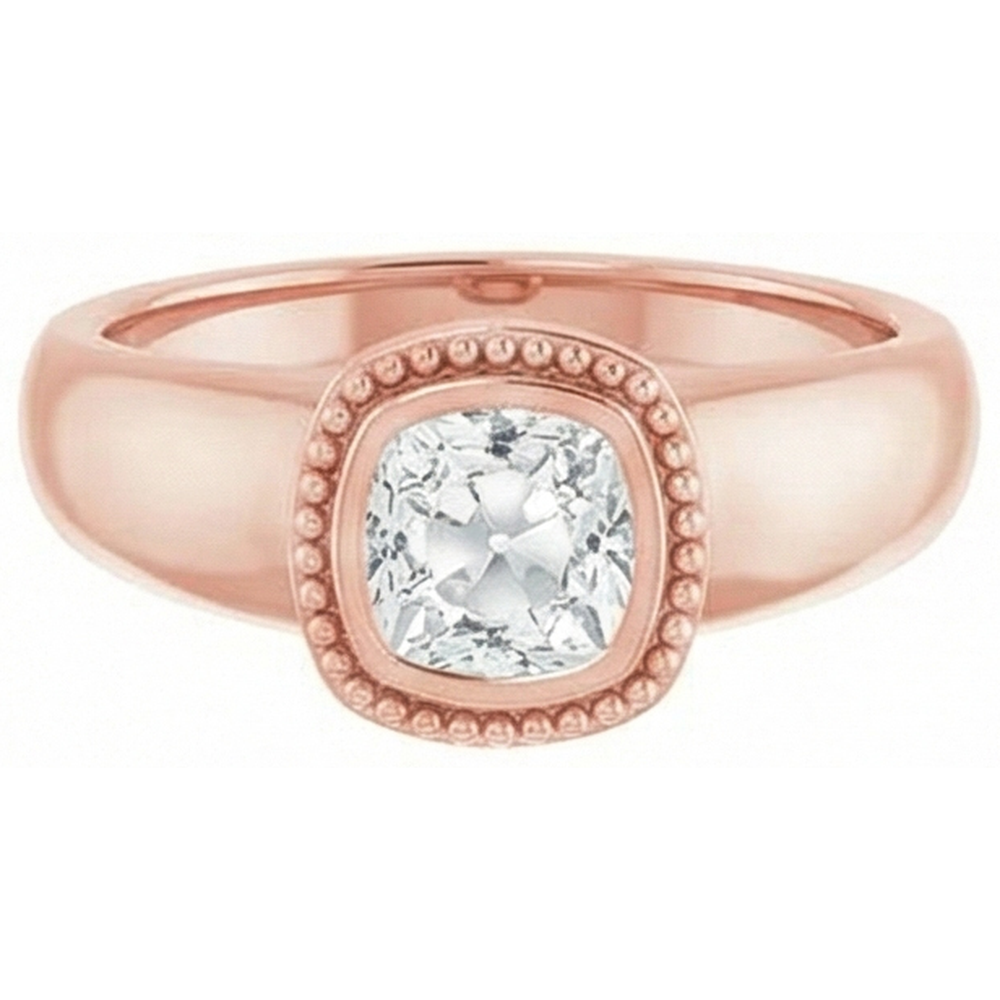 Cushion Old Miner Real Natural Earth Mined Diamond ( Not Lab Grown ) Solitaire Ring Bezel Beaded Style 2 Carats