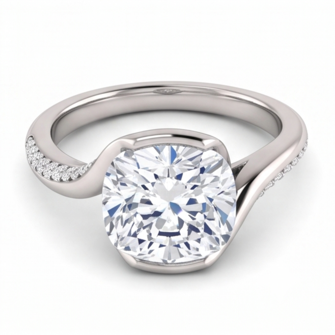 Cushion Real Natural Earth Mined Diamond ( Not Lab Grown )  Engagement Anniversary Ring 1.91 Carat White Gold 14K