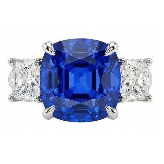 natural cushion sapphire 4ct ring front view