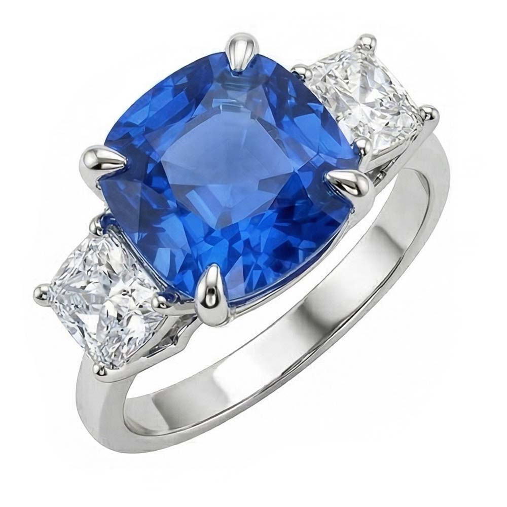 natural cushion sapphire 4ct ring side angle