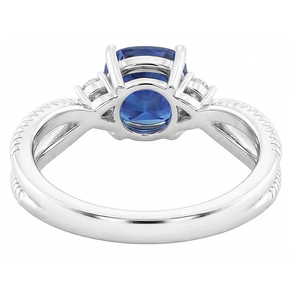Cushion Sapphire 3 Stone Ring Split Shank 2.25 Carats Rope Style