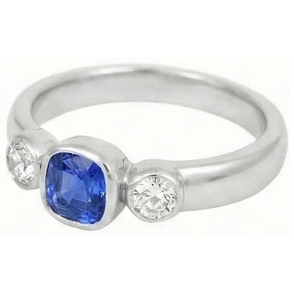 Cushion Sapphire Anniversary Ring 1.50 Carats Bezel Set Round Natural Earth Mined Diamond ( Not Lab Grown )s