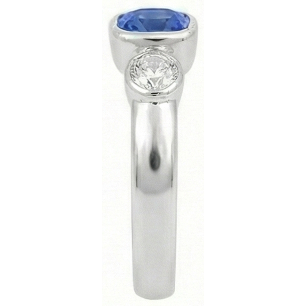 Cushion Sapphire Anniversary Ring 1.50 Carats Bezel Set Round Natural Earth Mined Diamond ( Not Lab Grown )s