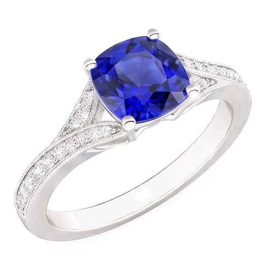 Cushion Sapphire Gemstone Ring 3.50 Carats Split Shank Women’s Jewelry
