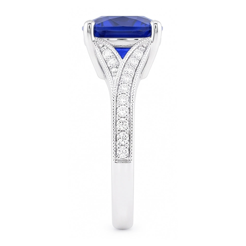 Cushion Sapphire Gemstone Ring 3.50 Carats Split Shank Women’s Jewelry