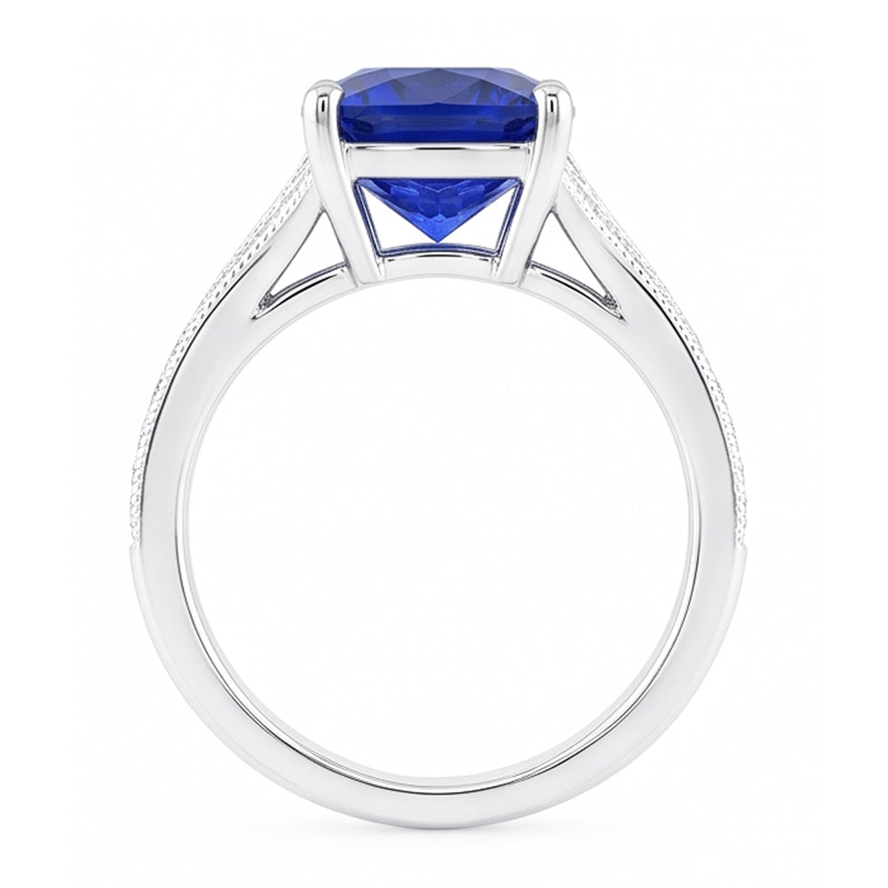 Cushion Sapphire Gemstone Ring 3.50 Carats Split Shank Women’s Jewelry
