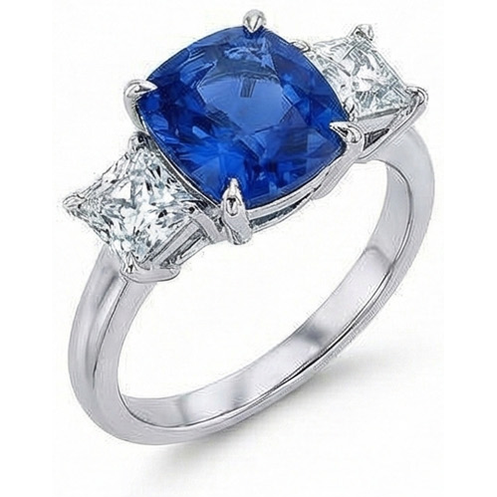 Cushion Sapphire With Natural Earth Mined Diamonds 4 Carats Engagement Ring