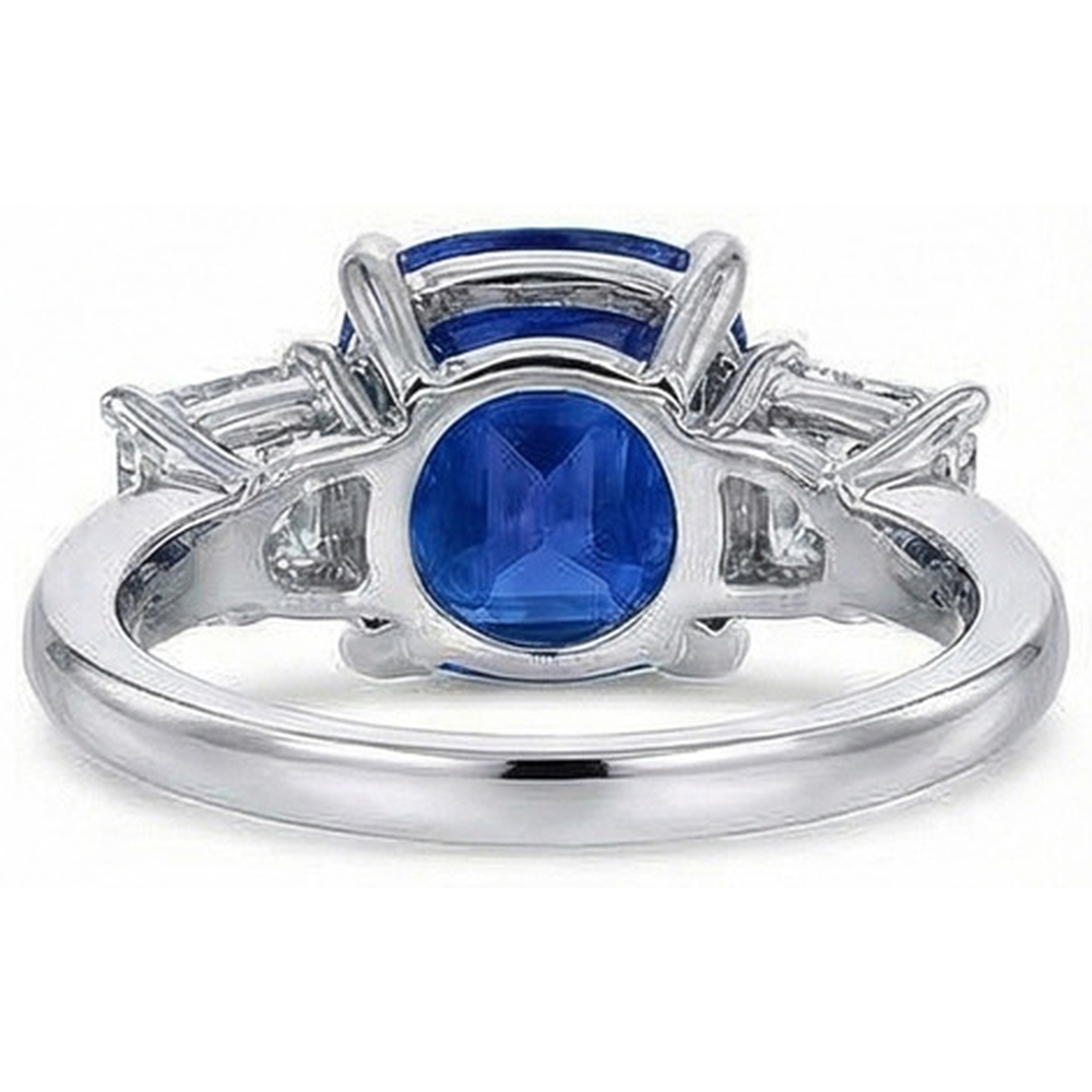 Cushion Sapphire With Natural Earth Mined Diamonds 4 Carats Engagement Ring