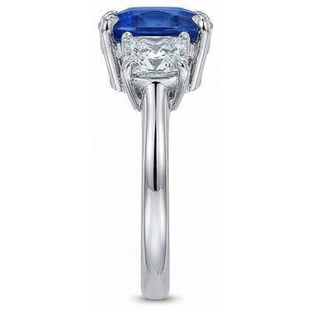 Cushion Sapphire With Natural Earth Mined Diamonds 4 Carats Engagement Ring