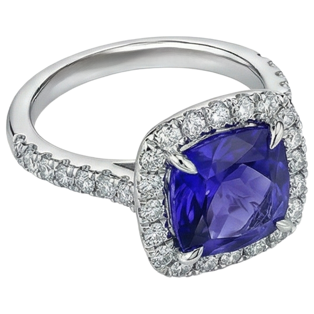 Cushion Shape 2.25 Carats Tanzanite With Natural Earth Mined Diamond ( Not Lab Grown ) Wedding Ring Jewelry