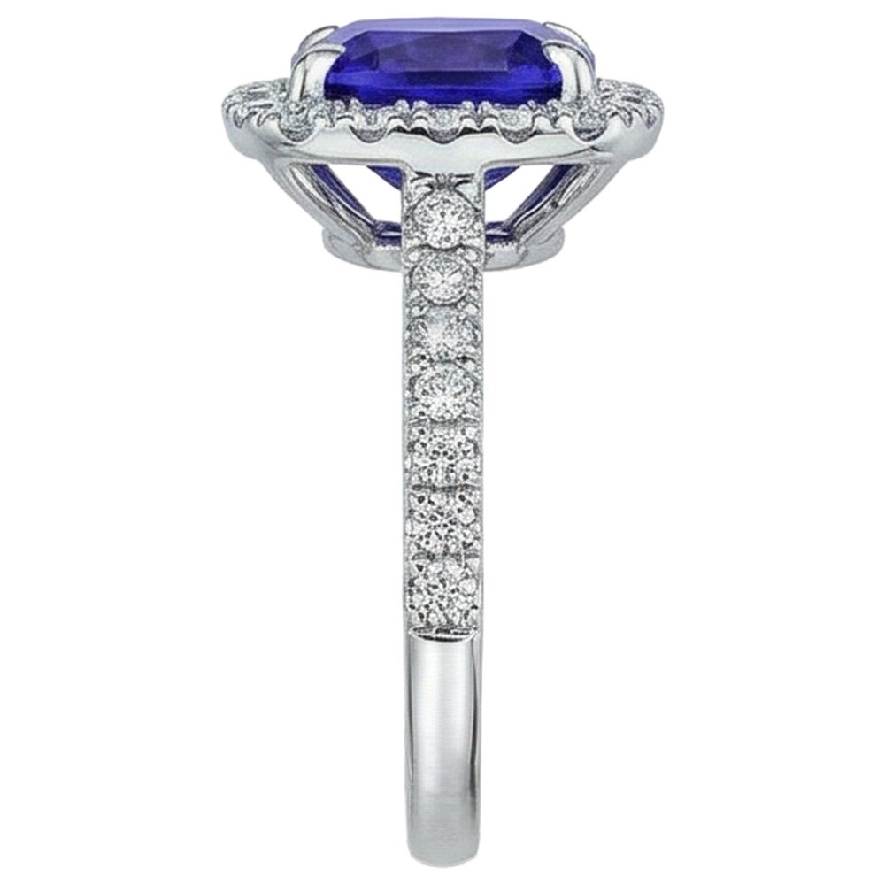 Cushion Shape 2.25 Carats Tanzanite With Natural Earth Mined Diamond ( Not Lab Grown ) Wedding Ring Jewelry
