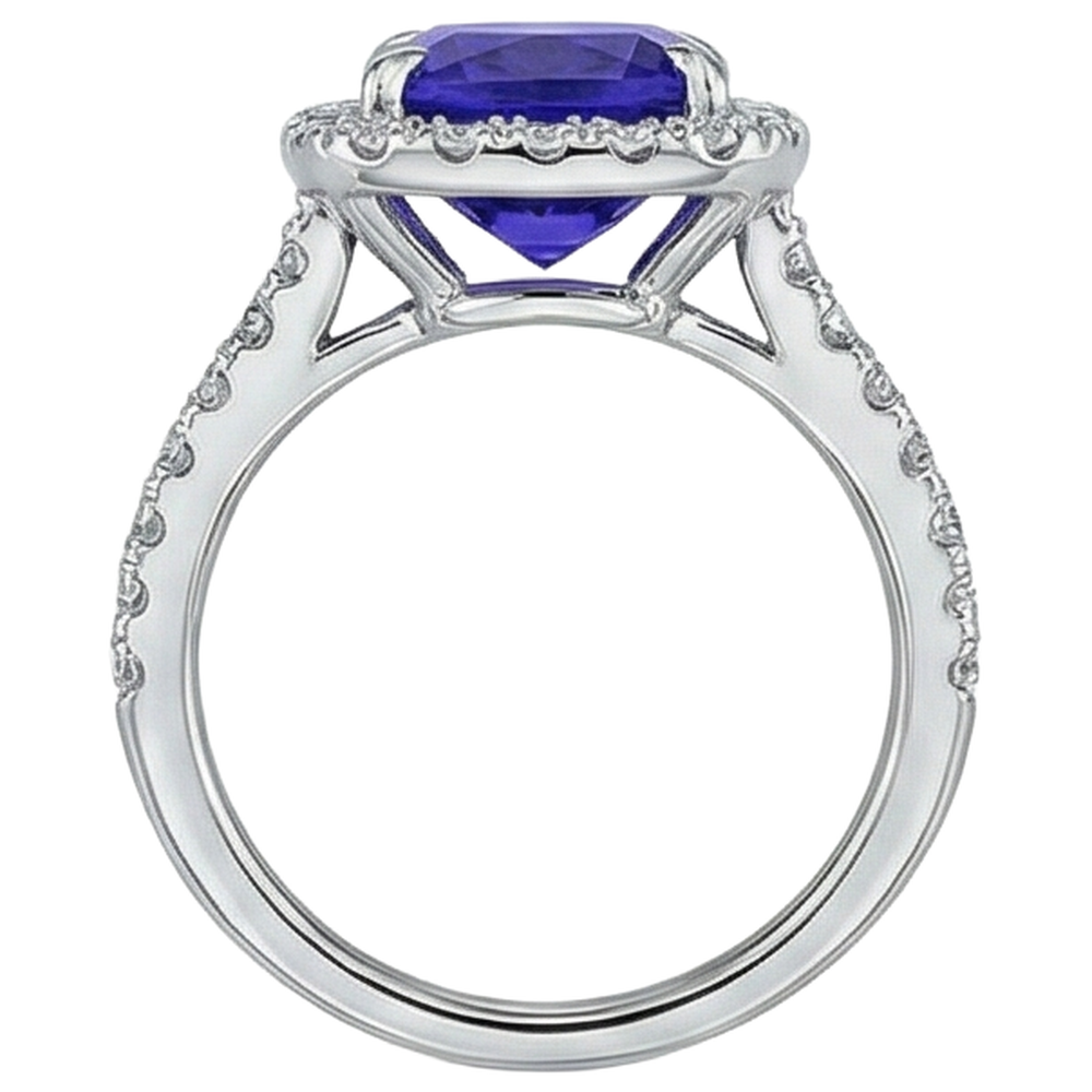 Cushion Shape 2.25 Carats Tanzanite With Natural Earth Mined Diamond ( Not Lab Grown ) Wedding Ring Jewelry