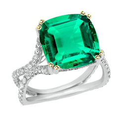 Split Shank Emerald Gemstone Ring 3.50 ct – 14 Karat Two Tone