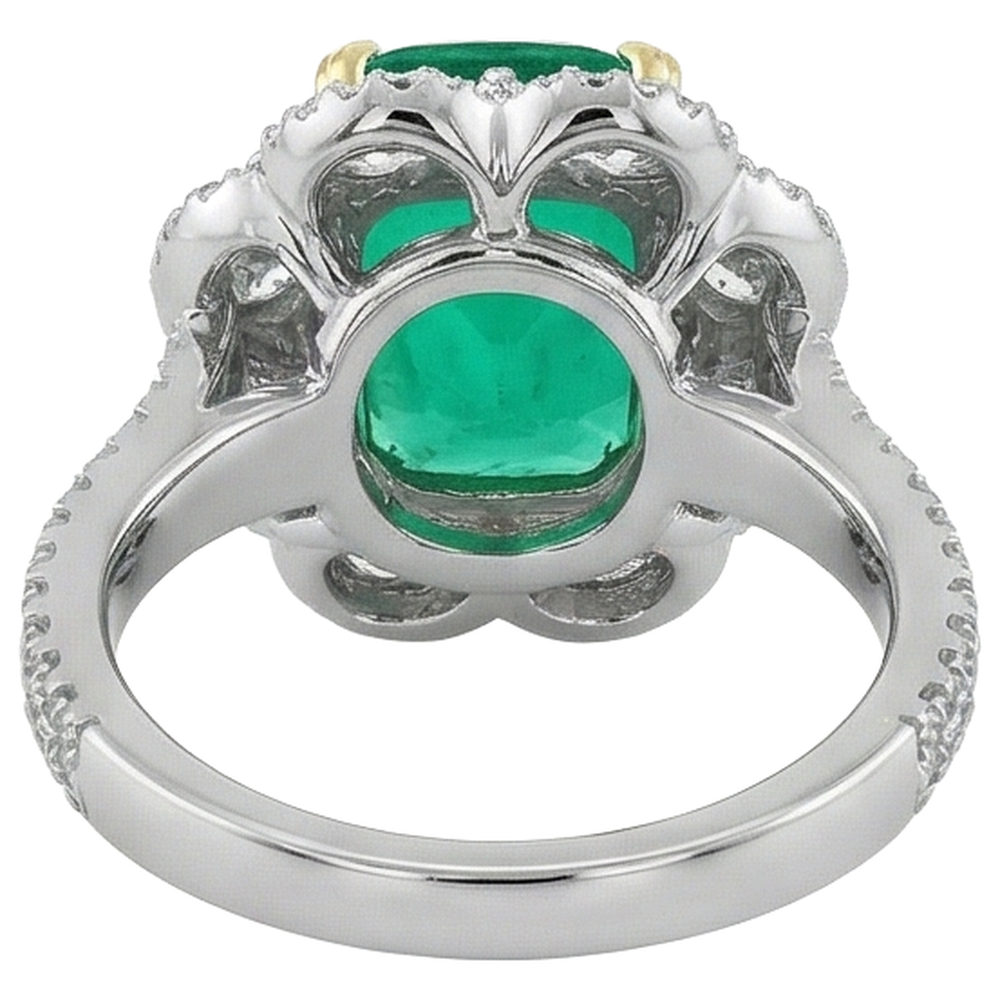 Precious Stone Ring 14 Karat Two Tone Gold with Colombian Emerald – back view